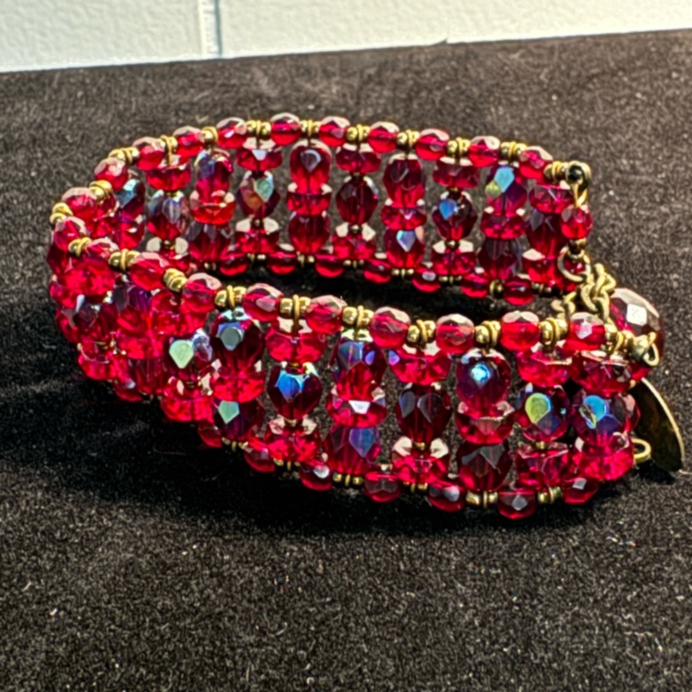 Jay Strongwater Red Crystal Rhinestone Cuff Bracelet Gold Tone Statement